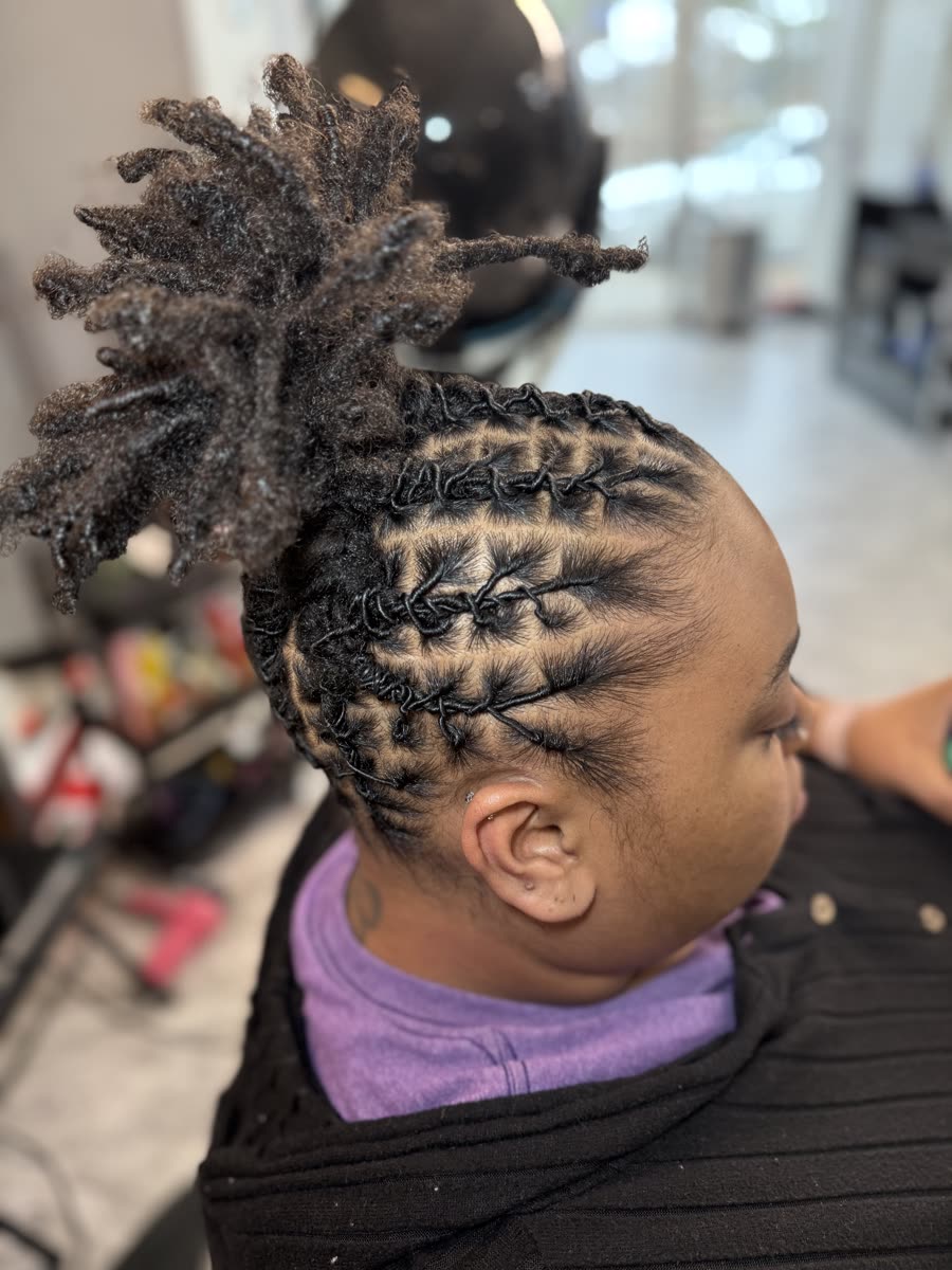 Styled updo, side view, professional look